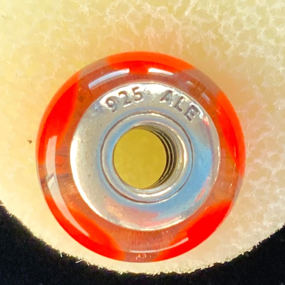 Authentic Pandora Sterling Silver & Orange Hearts Murano Glass Charm - EUC! - Picture 2 of 3